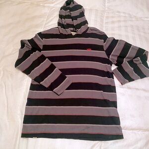 Vans boys, hooded, long sleeve shirt, size, large striped, orange, black gray